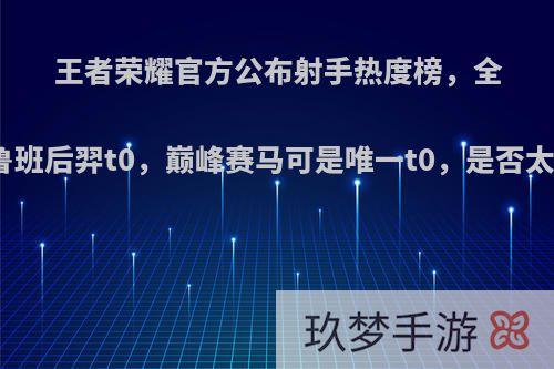 王者荣耀官方公布射手热度榜，全分段鲁班后羿t0，巅峰赛马可是唯一t0，是否太真实?