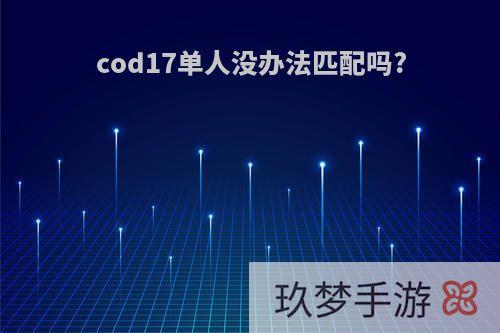 cod17单人没办法匹配吗?