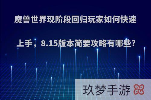 魔兽世界现阶段回归玩家如何快速上手，8.15版本简要攻略有哪些?