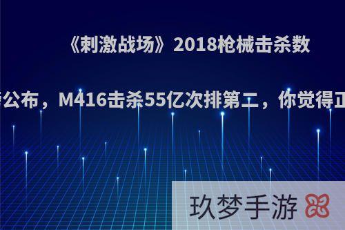 《刺激战场》2018枪械击杀数排行榜公布，M416击杀55亿次排第二，你觉得正常吗?