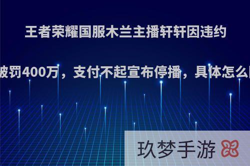 王者荣耀国服木兰主播轩轩因违约跳槽被罚400万，支付不起宣布停播，具体怎么回事?