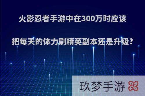 火影忍者手游中在300万时应该把每天的体力刷精英副本还是升级?