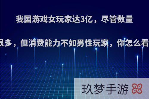 我国游戏女玩家达3亿，尽管数量很多，但消费能力不如男性玩家，你怎么看?