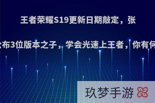 王者荣耀S19更新日期敲定，张大仙公布3位版本之子，学会光速上王者，你有何看法?