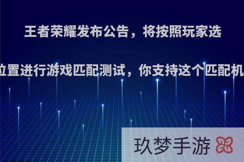 王者荣耀发布公告，将按照玩家选择的位置进行游戏匹配测试，你支持这个匹配机制吗?