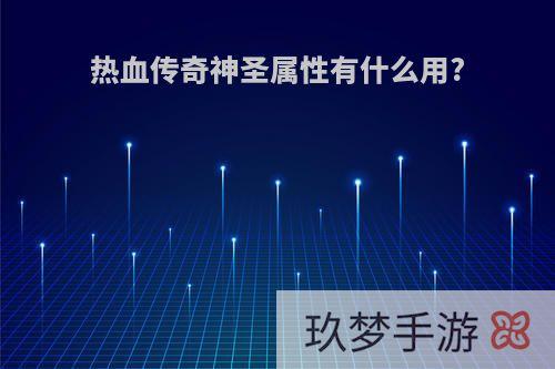热血传奇神圣属性有什么用?