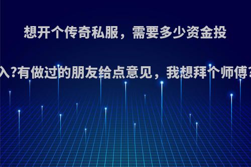 想开个传奇私服，需要多少资金投入?有做过的朋友给点意见，我想拜个师傅?